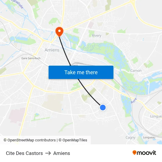 Cite Des Castors to Amiens map