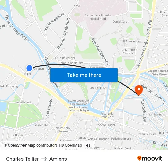 Charles Tellier to Amiens map