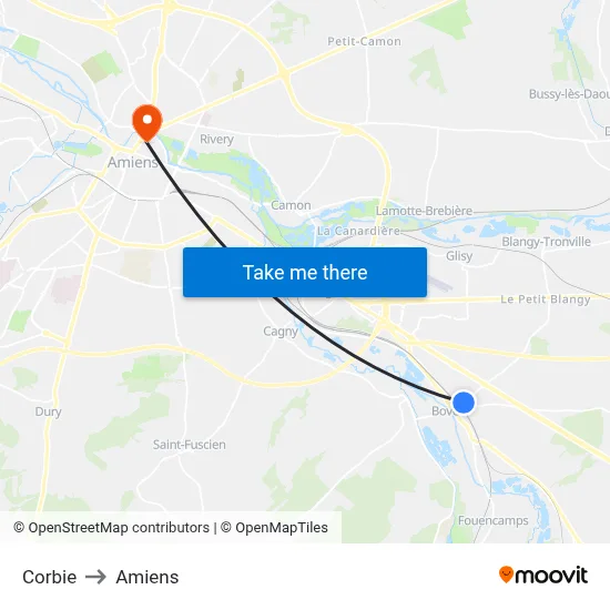 Corbie to Amiens map
