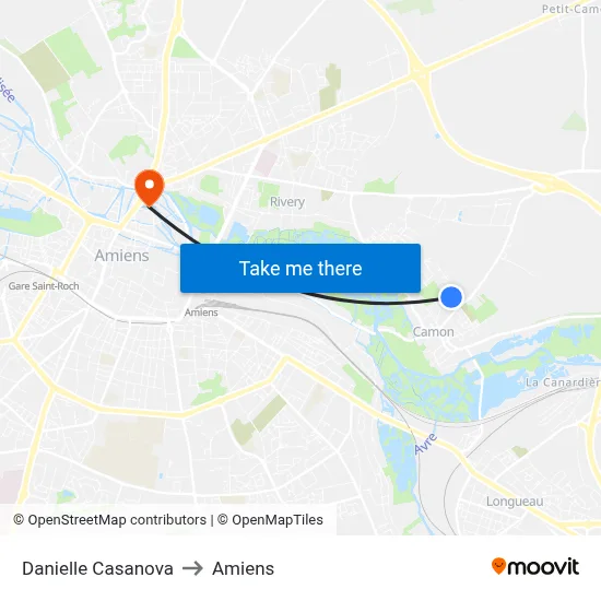 Danielle Casanova to Amiens map