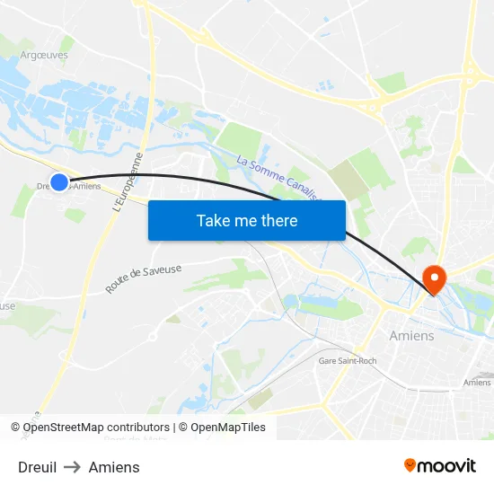 Dreuil to Amiens map