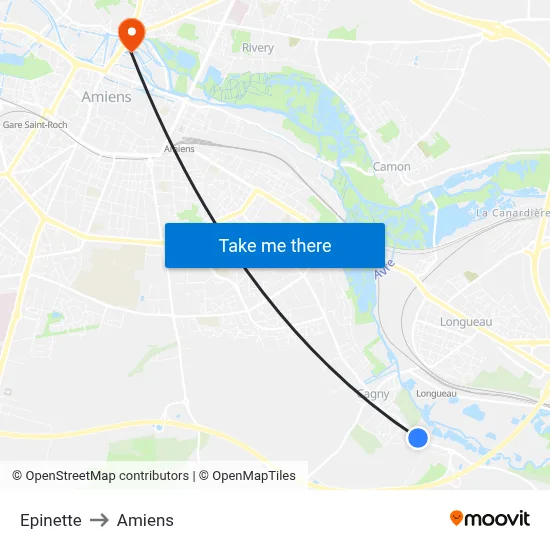 Epinette to Amiens map
