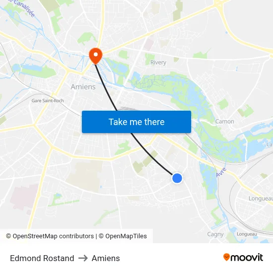 Edmond Rostand to Amiens map