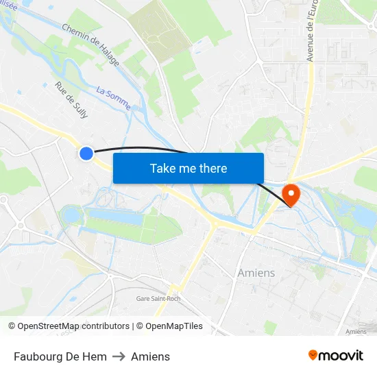 Faubourg De Hem to Amiens map