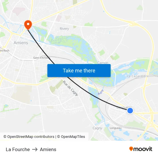 La Fourche to Amiens map
