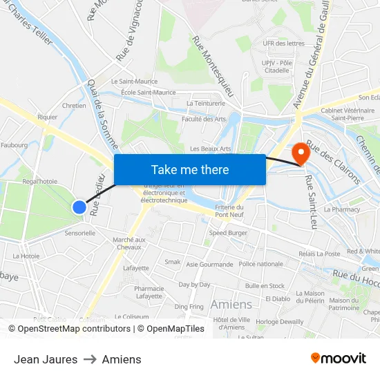 Jean Jaures to Amiens map