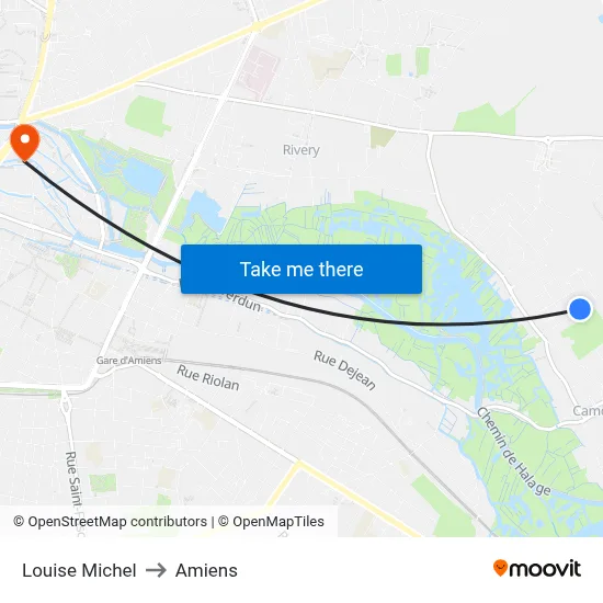 Louise Michel to Amiens map