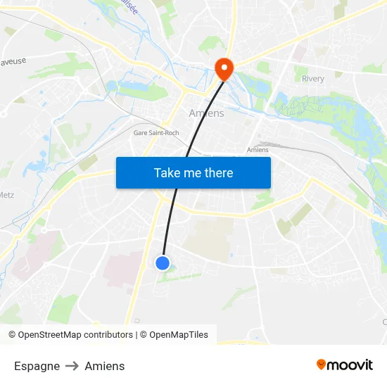Espagne to Amiens map