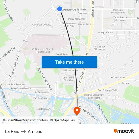 La Paix to Amiens map