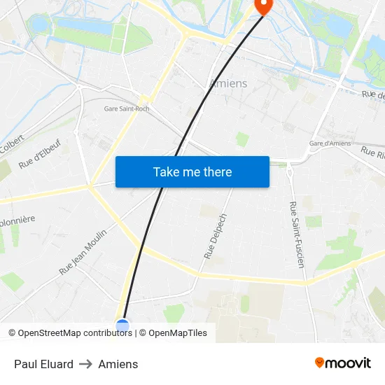 Paul Eluard to Amiens map