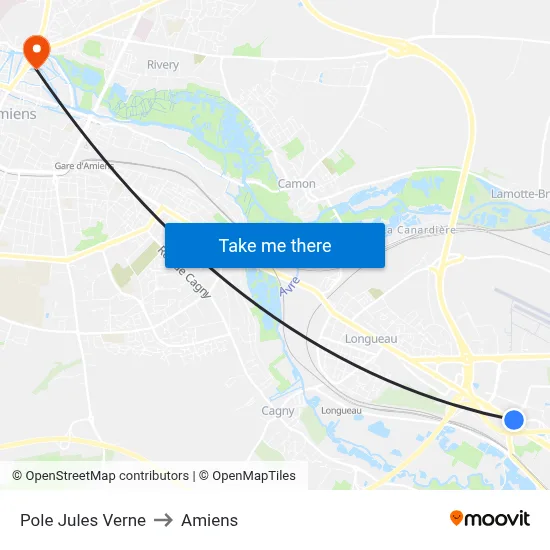 Pole Jules Verne to Amiens map