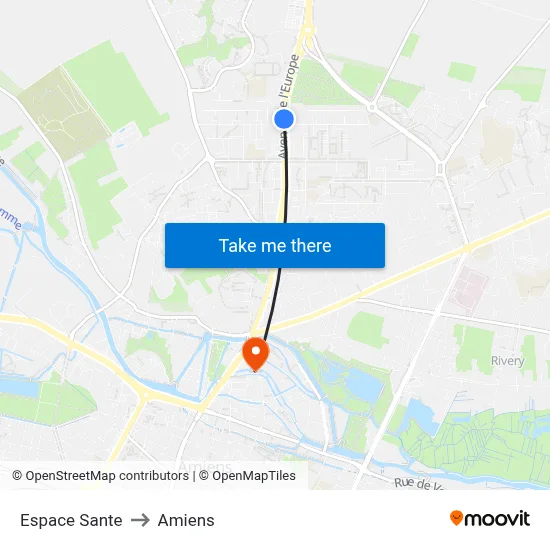 Espace Sante to Amiens map