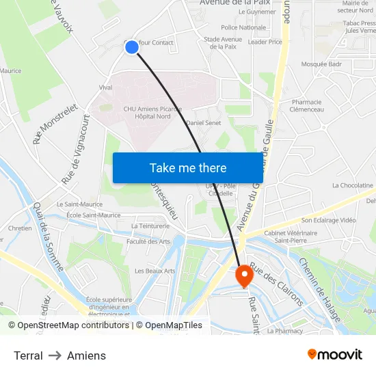 Terral to Amiens map