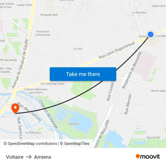 Voltaire to Amiens map