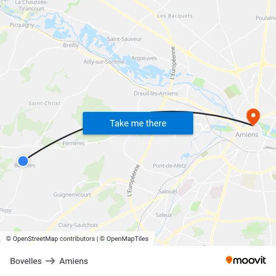 Bovelles to Amiens map