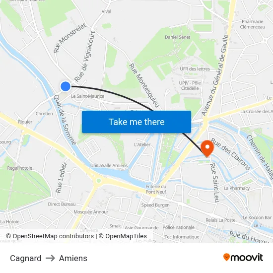 Cagnard to Amiens map