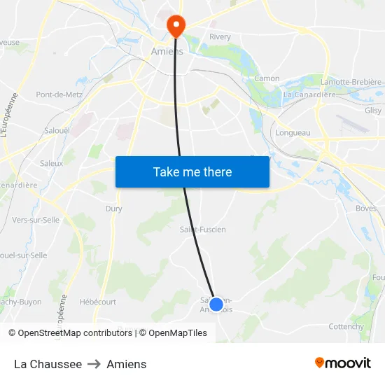 La Chaussee to Amiens map