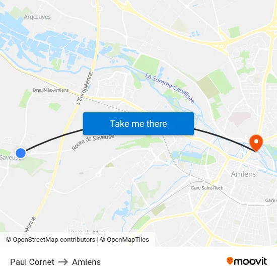 Paul Cornet to Amiens map