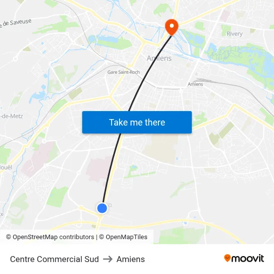 Centre Commercial Sud to Amiens map