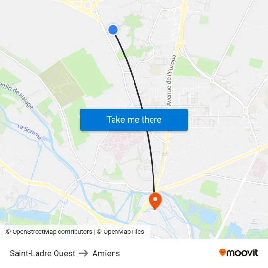 Saint-Ladre Ouest to Amiens map