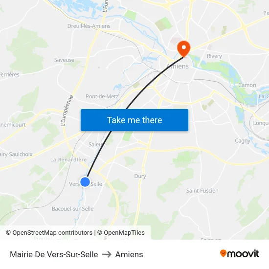Mairie De Vers-Sur-Selle to Amiens map