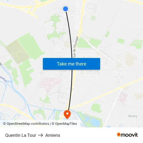 Quentin La Tour to Amiens map