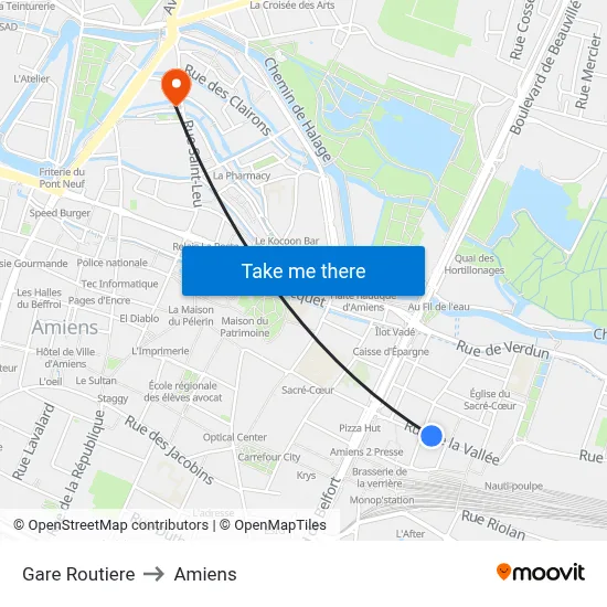 Gare Routiere to Amiens map