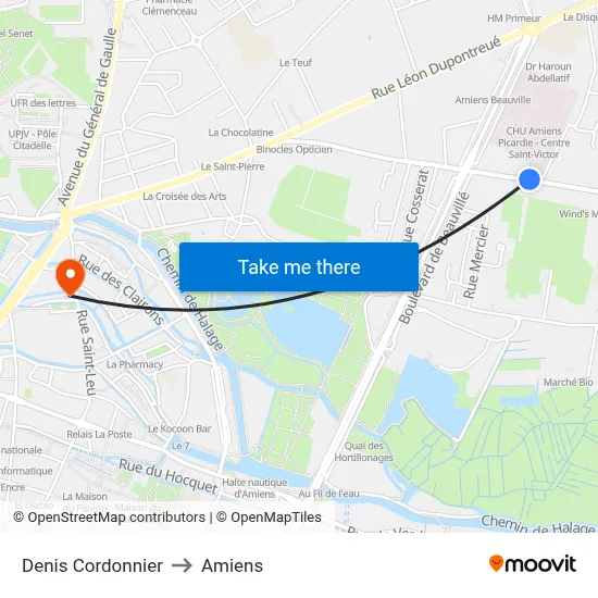 Denis Cordonnier to Amiens map