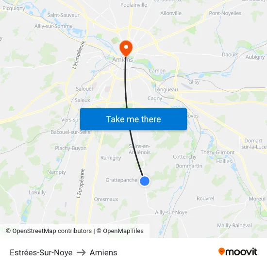 Estrées-Sur-Noye to Amiens map