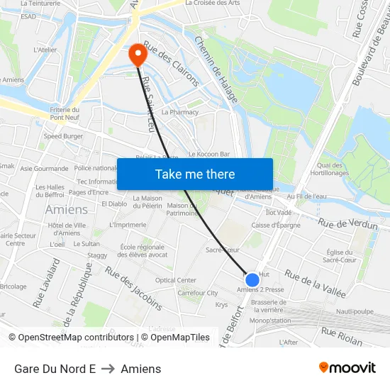 Gare Du Nord E to Amiens map