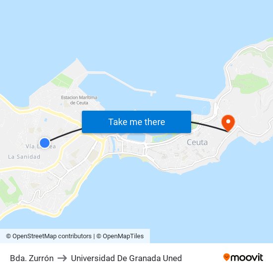 Bda. Zurrón to Universidad De Granada Uned map