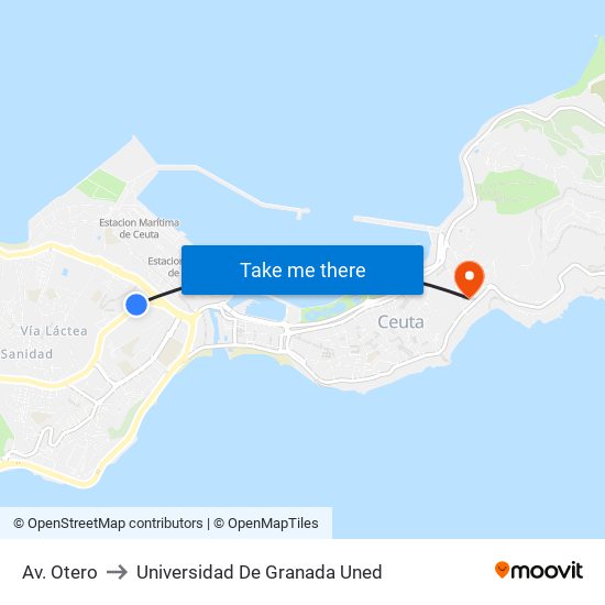 Av. Otero to Universidad De Granada Uned map