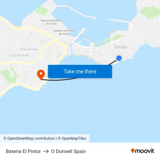 Batería El Pintor to O Donnell Spain map