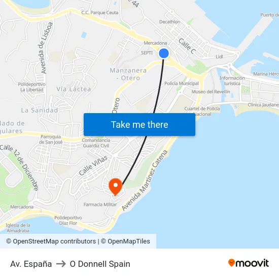Av. España to O Donnell Spain map