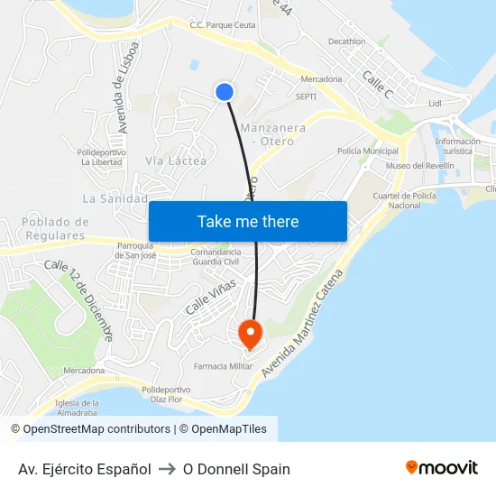 Av. Ejército Español to O Donnell Spain map