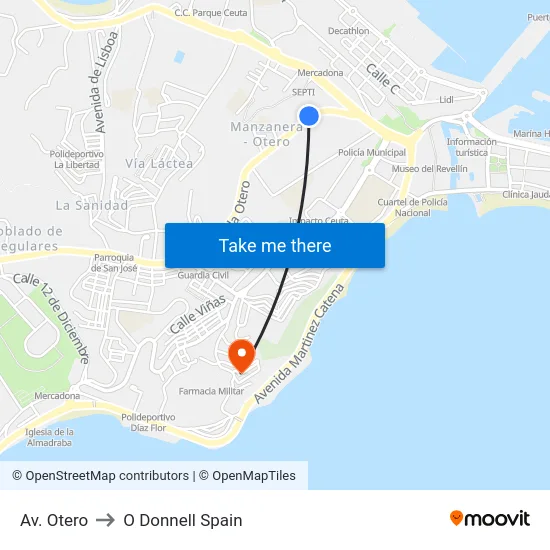 Av. Otero to O Donnell Spain map