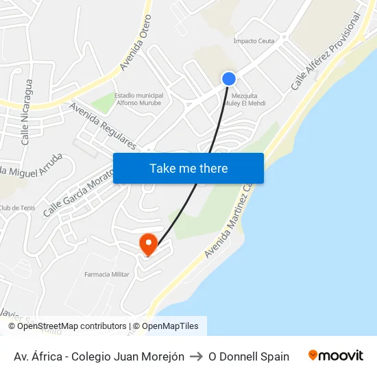 Av. África - Colegio Juan Morejón to O Donnell Spain map