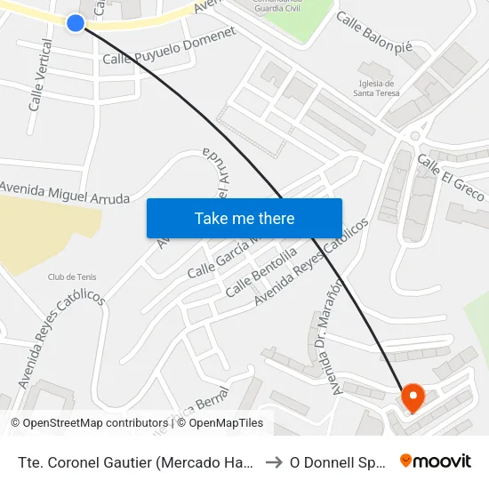 Tte. Coronel Gautier (Mercado Hadú) to O Donnell Spain map