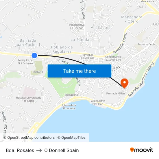 Bda. Rosales to O Donnell Spain map