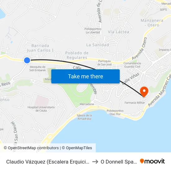 Claudio Vázquez (Escalera Erquicia) to O Donnell Spain map