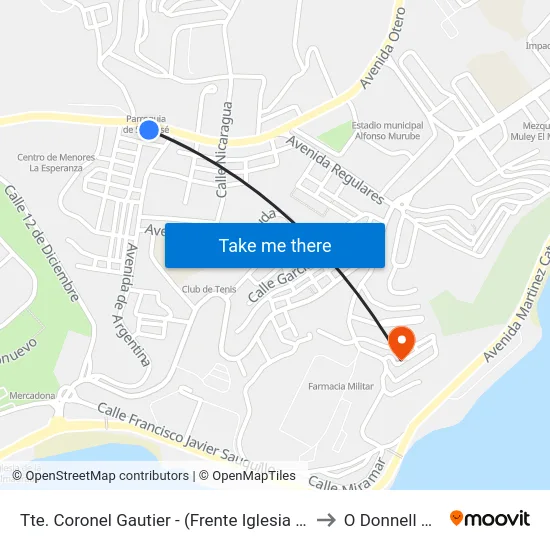 Tte. Coronel Gautier - (Frente Iglesia San José) to O Donnell Spain map