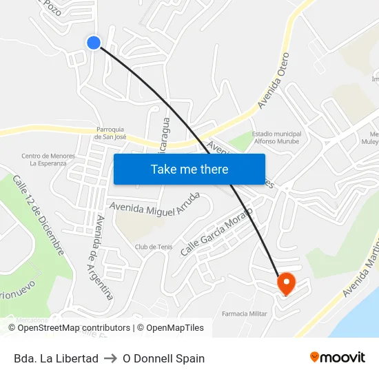 Bda. La Libertad to O Donnell Spain map