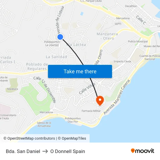 Bda. San Daniel to O Donnell Spain map