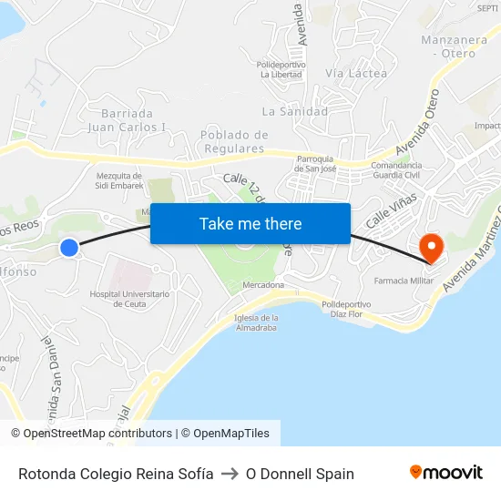 Rotonda Colegio Reina Sofía to O Donnell Spain map