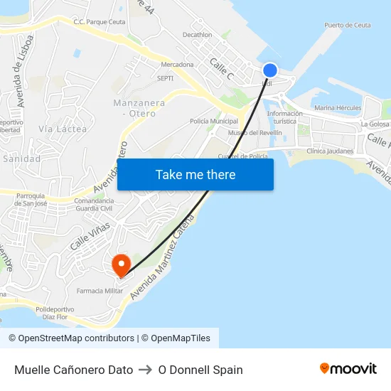 Muelle Cañonero Dato to O Donnell Spain map