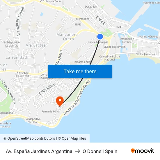 Av. España Jardines Argentina to O Donnell Spain map