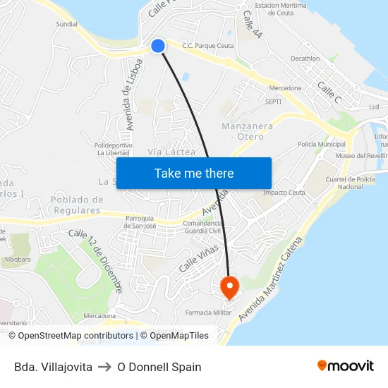 Bda. Villajovita to O Donnell Spain map