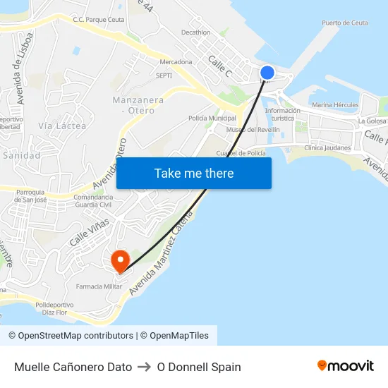 Muelle Cañonero Dato to O Donnell Spain map