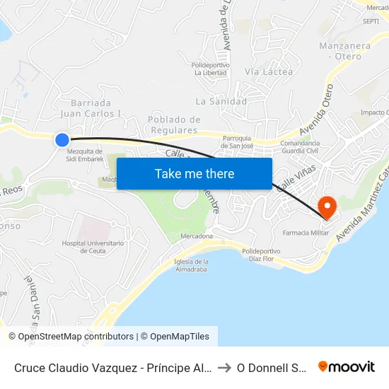 Cruce Claudio Vazquez - Príncipe Alfonso to O Donnell Spain map