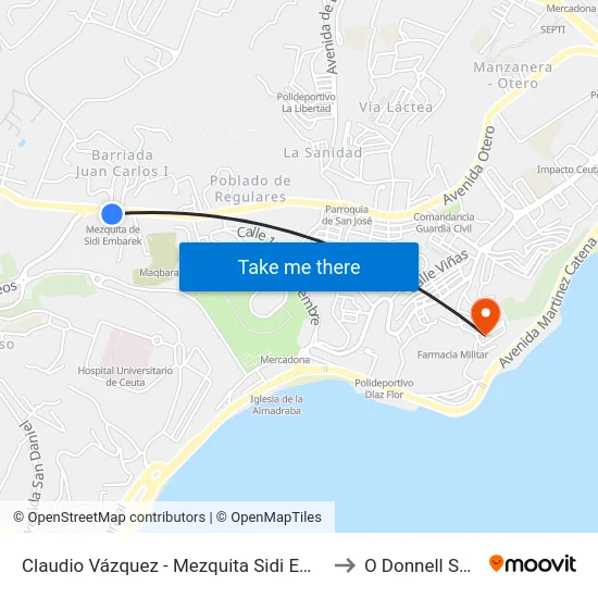 Claudio Vázquez - Mezquita Sidi Embarek to O Donnell Spain map